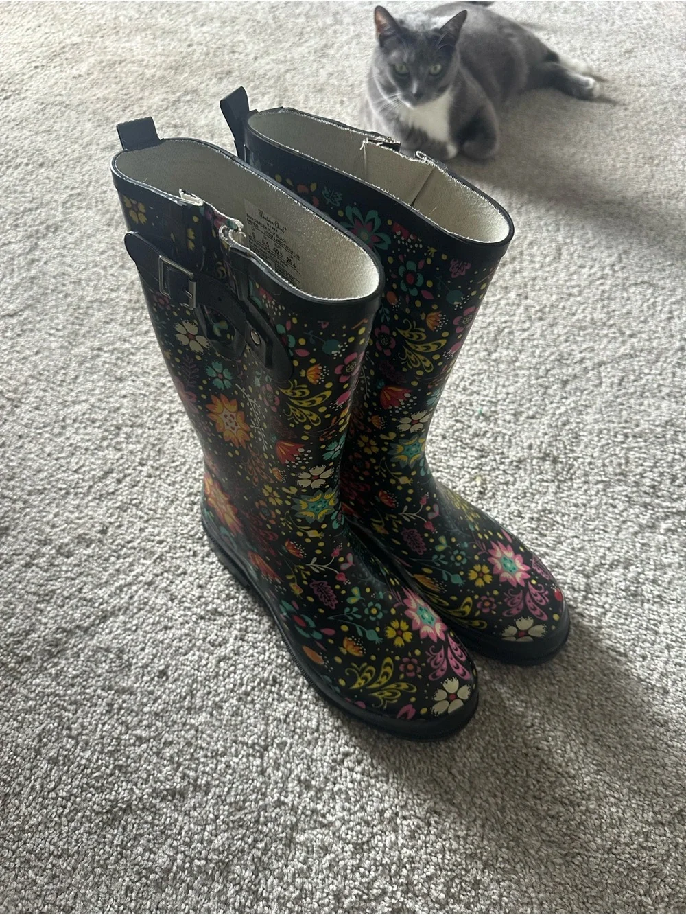 Western Chief Floral Black Rain Boots with Colorful Print